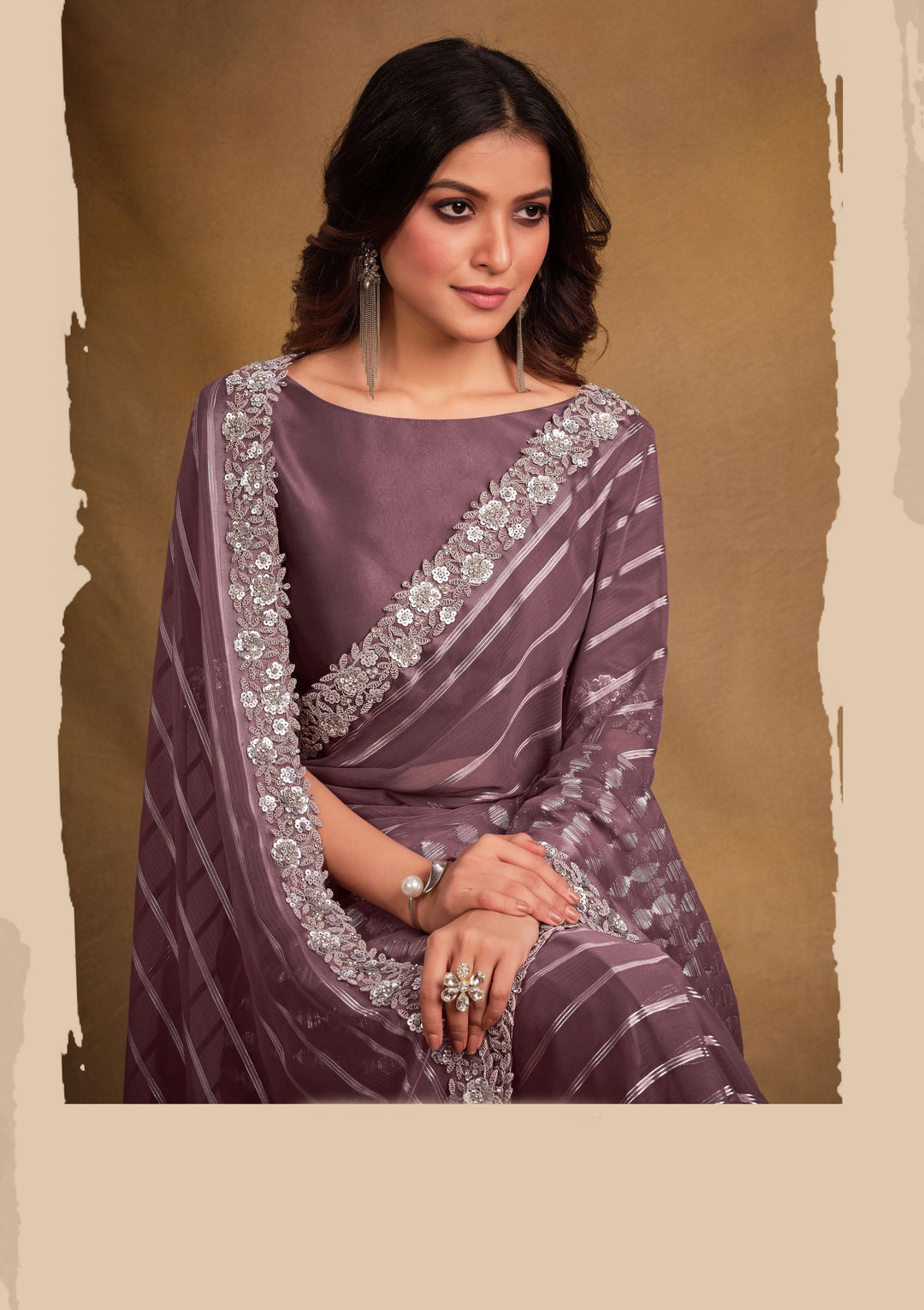 Designer Georgette Saree with Embroidery & Stone Work | Wedding & Party Wear