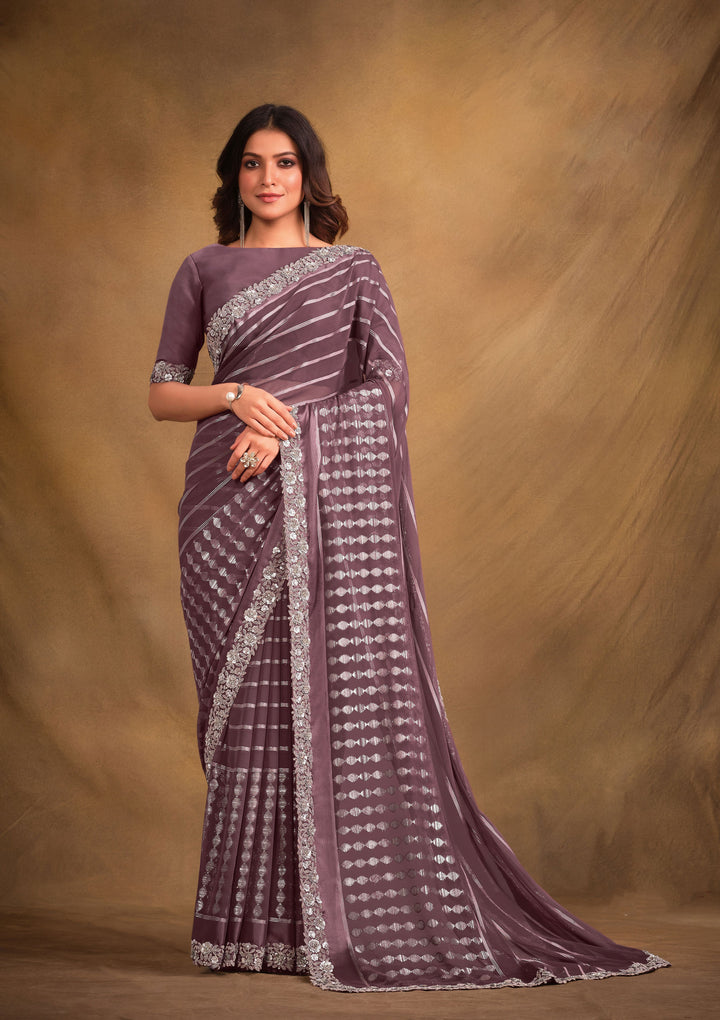 Designer Georgette Saree with Embroidery & Stone Work | Wedding & Party Wear