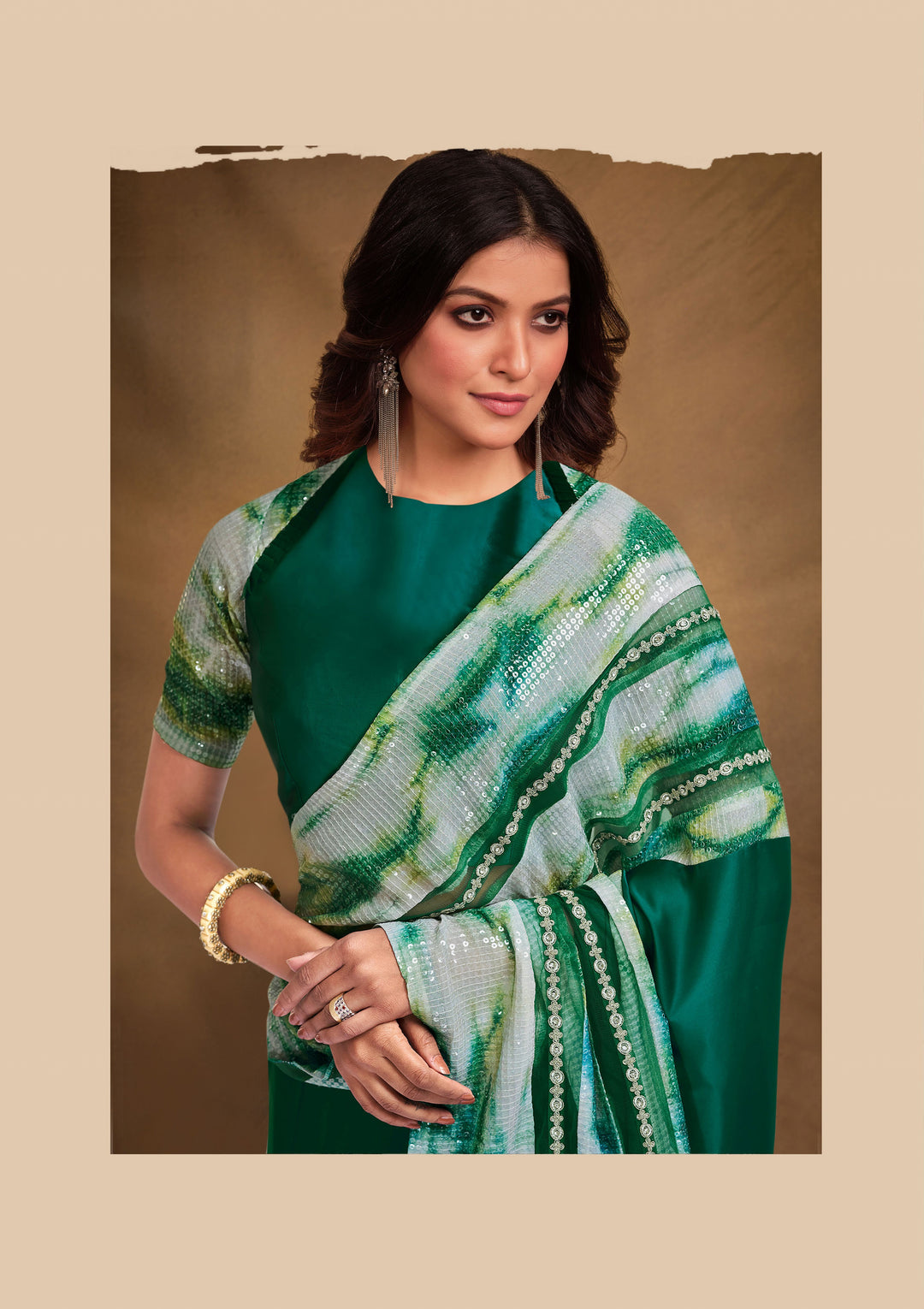 Designer Embroidered Crepe-Satin Saree | Raw-Silk Blouse for Weddings & Events