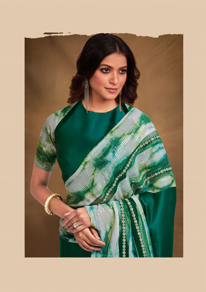 Designer Embroidered Crepe-Satin Saree | Raw-Silk Blouse for Weddings & Events