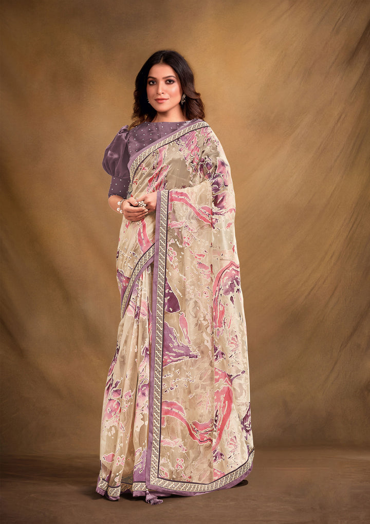 Designer Embroidered Organza Saree with Satin Blouse | Wedding & Party Wear