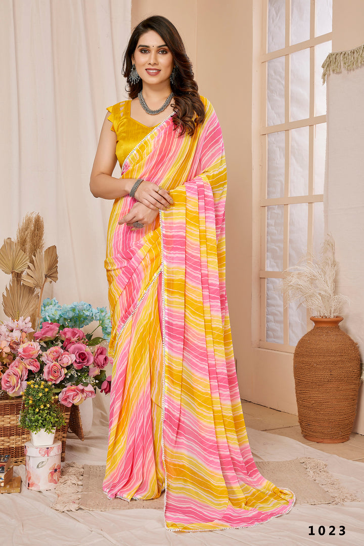 Yellow Georgette Saree | Elegant Printed Saree with Banglori Blouse for Women