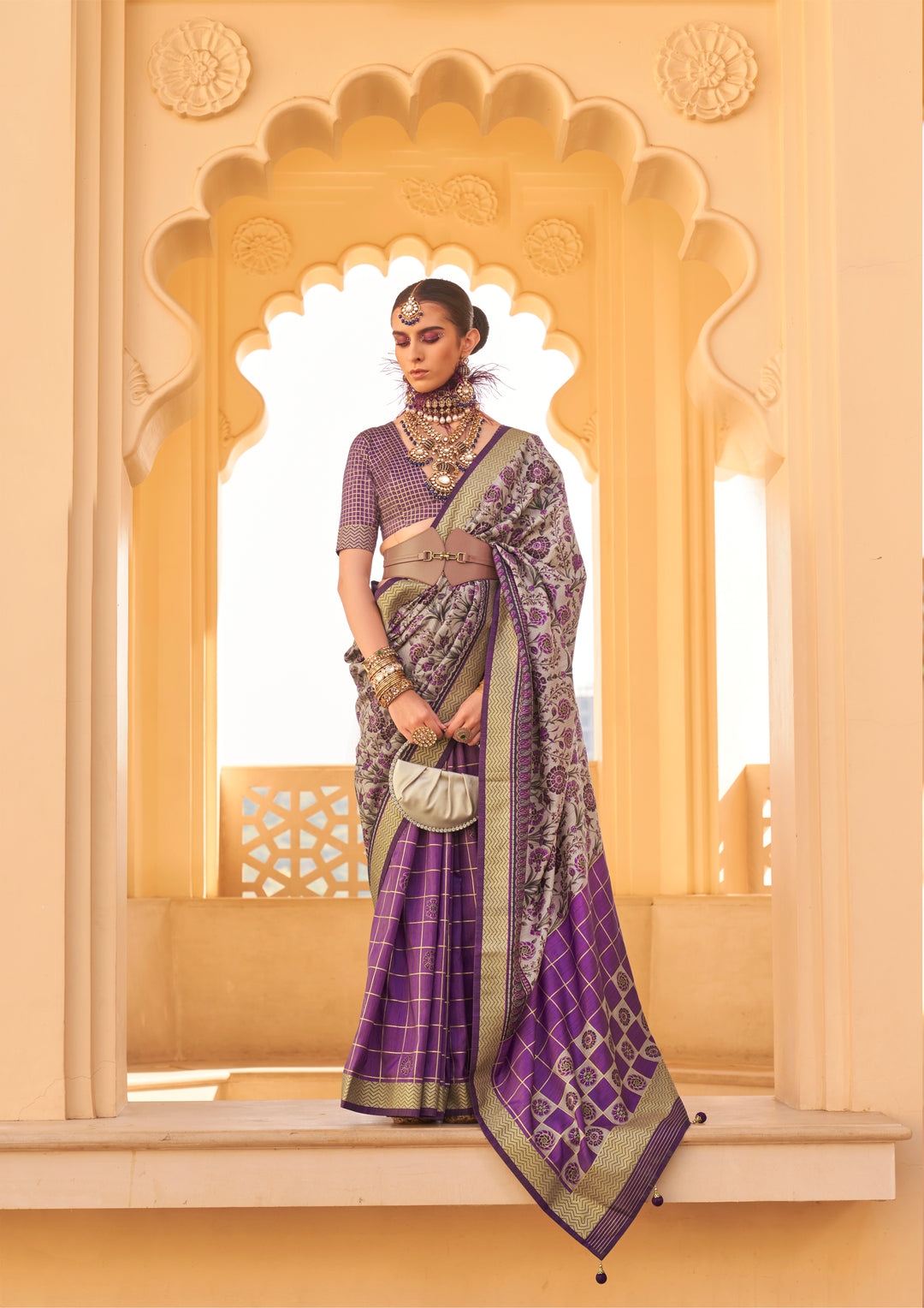 Stylish Party Wear Saree | Wevon Border PV Silk with Designer Prints Tradition