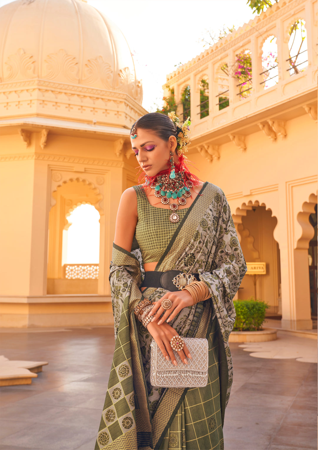 Stylish Party Wear Saree | Wevon Border PV Silk with Designer Prints Tradition