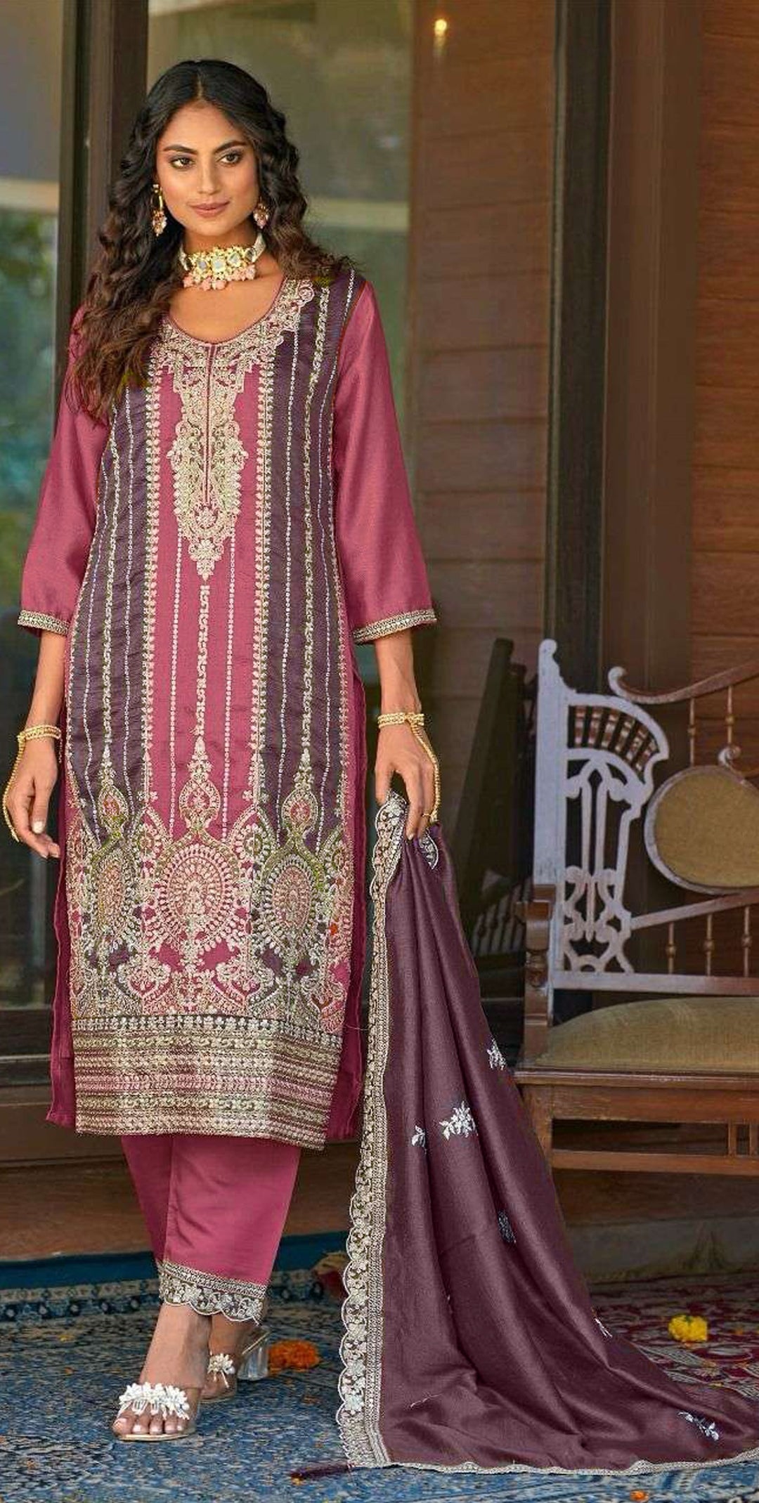 Designer Embroidery Work Suit | Vichitra & Santoon Pair with Dupatta