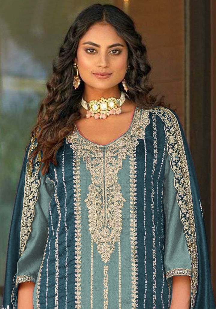 Designer Embroidery Work Suit | Vichitra & Santoon Pair with Dupatta