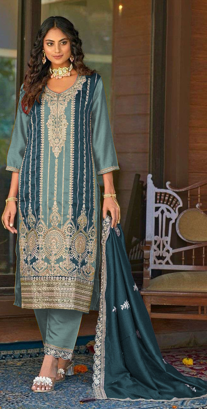 Designer Embroidery Work Suit | Vichitra & Santoon Pair with Dupatta