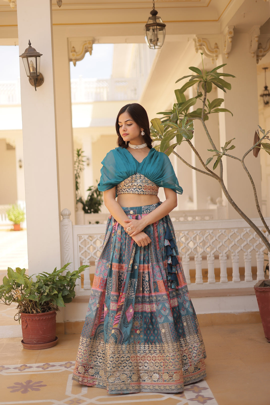 Designer Party Wear Lehenga | Russian Silk with Digital Print and Foil Work