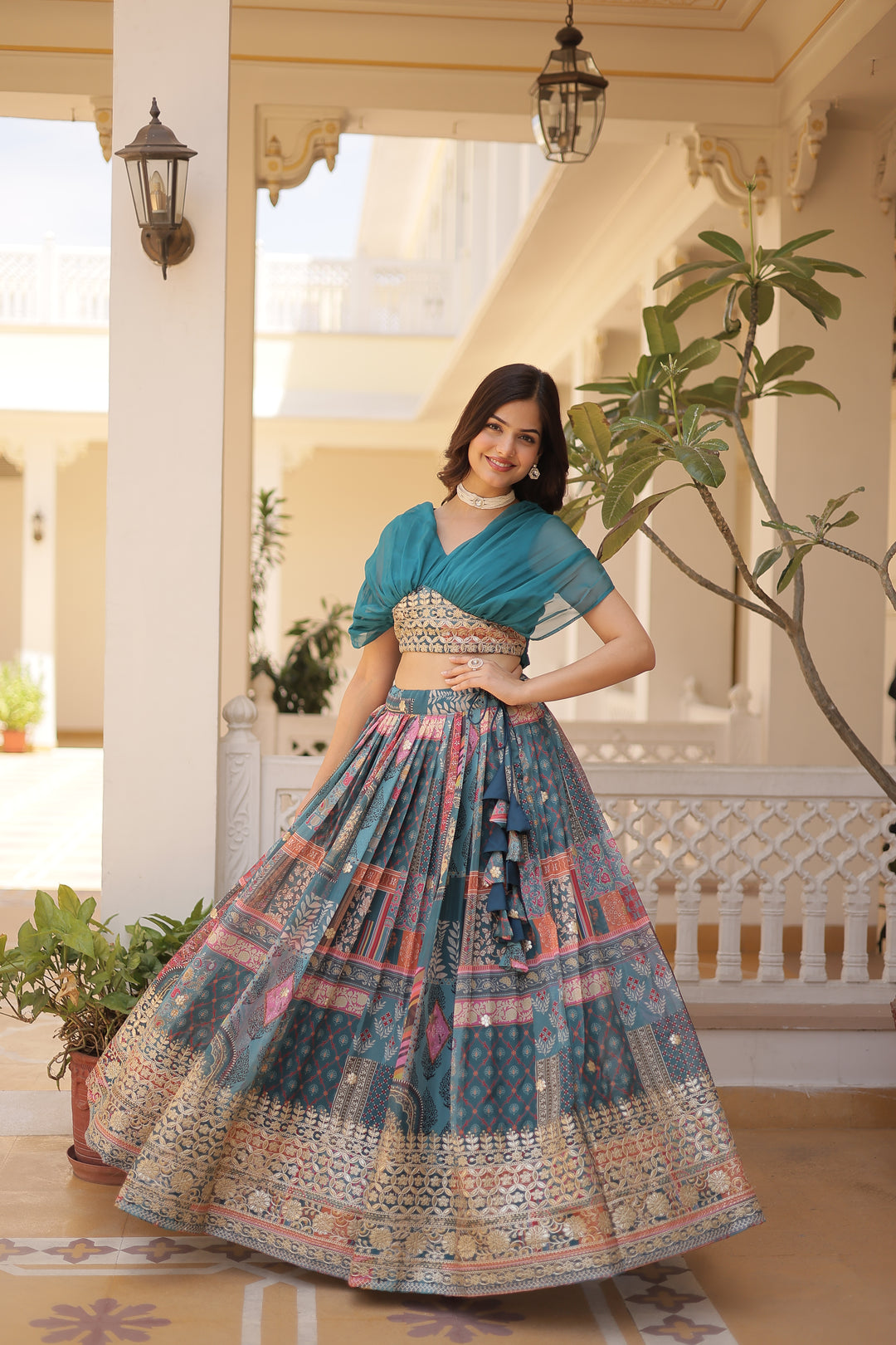 Designer Party Wear Lehenga | Russian Silk with Digital Print and Foil Work