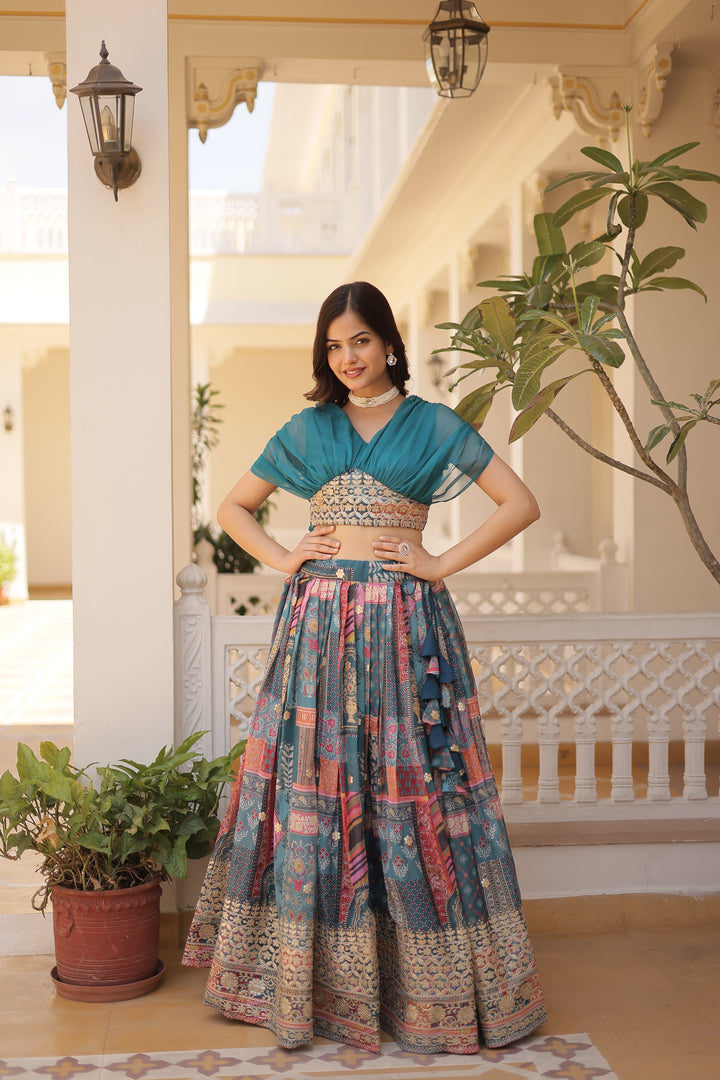 Designer Party Wear Lehenga | Russian Silk with Digital Print and Foil Work