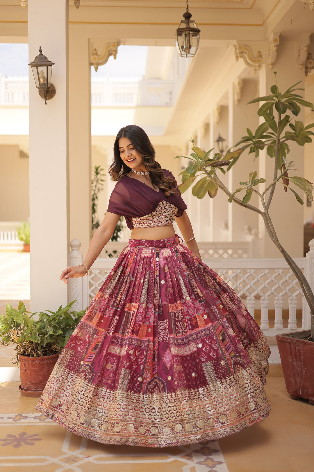 Designer Party Wear Lehenga | Russian Silk with Digital Print and Foil Work