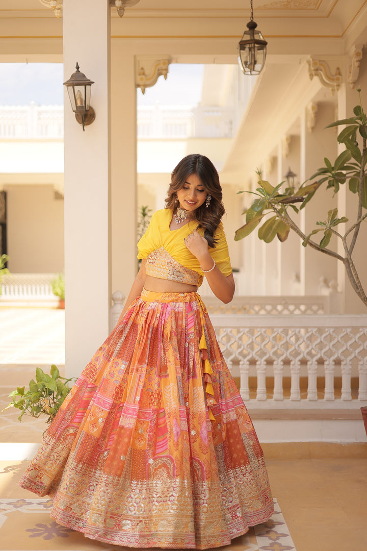 Designer Party Wear Lehenga | Russian Silk with Digital Print and Foil Work