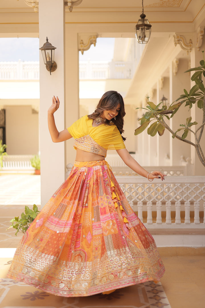 Designer Party Wear Lehenga | Russian Silk with Digital Print and Foil Work