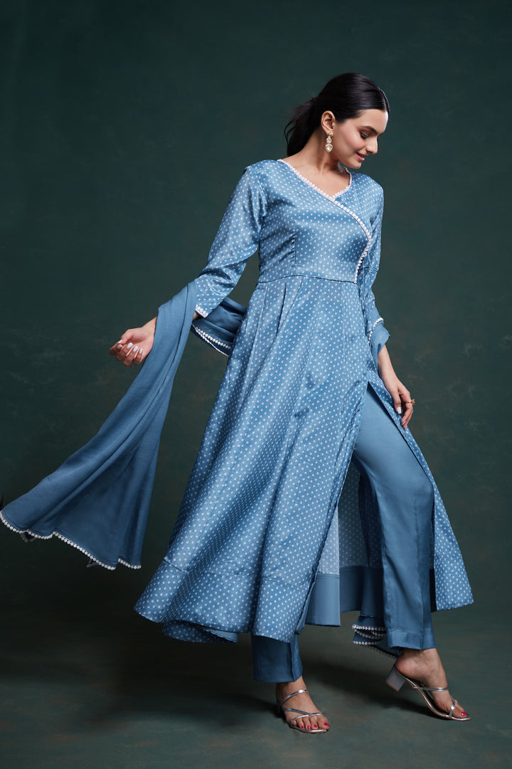 Beautiful Blue Readymade Salwar Kameez with Dupatta | Stylish Chinon Fabric Top and Bottom Set for Women