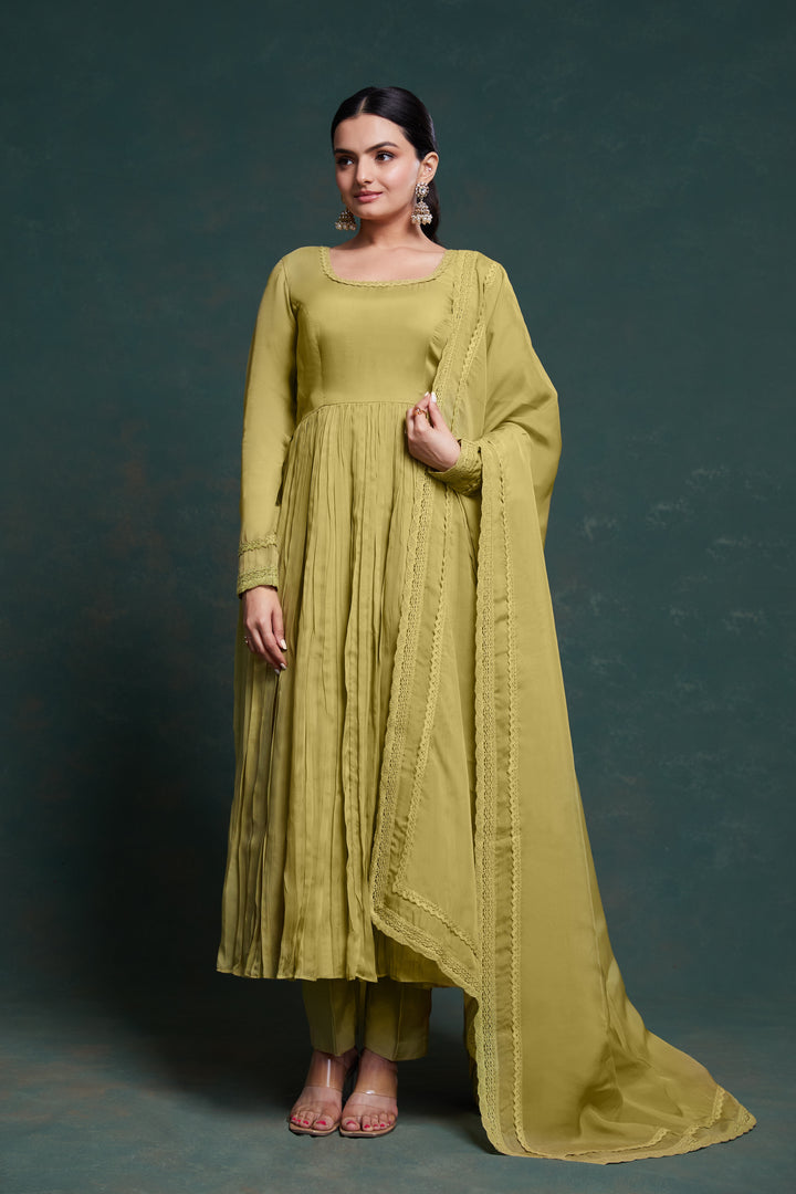 Elegant Green Readymade Salwar Kameez with Dupatta | Stylish Organza Fabric Top and Bottom Set for Women