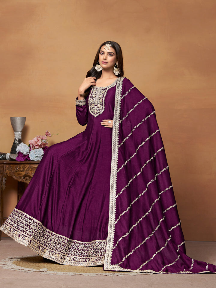 Elegant Party Wear Anarkali Suit in Fine Color with Bottom & Dupatta | Premium Art Silk Fabric