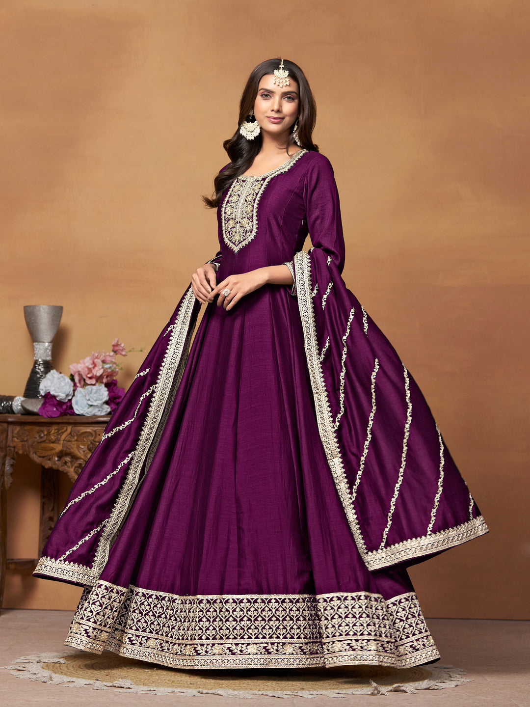 Elegant Party Wear Anarkali Suit in Fine Color with Bottom & Dupatta | Premium Art Silk Fabric