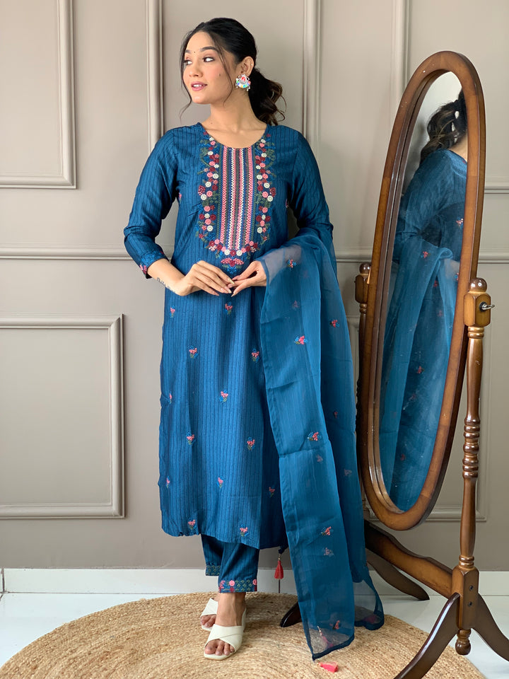 Blue Readymade Suit for Women | Comfortable Viscose Rayon Fabric, Casual & Festive Wear