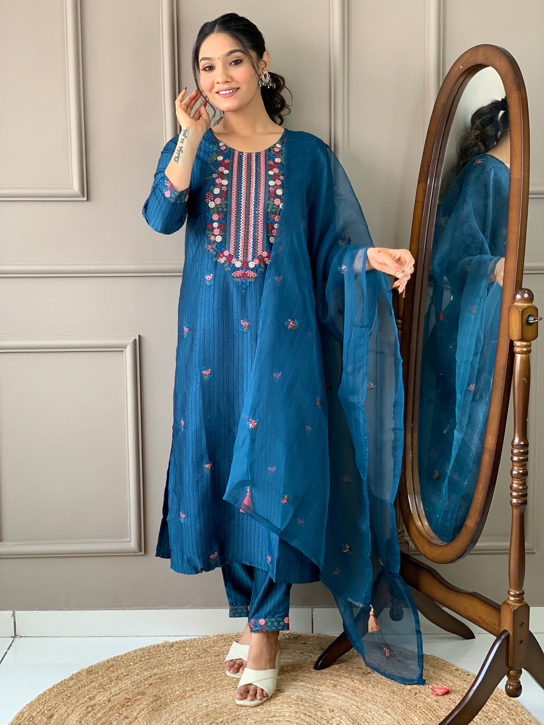 Blue Readymade Suit for Women | Comfortable Viscose Rayon Fabric, Casual & Festive Wear