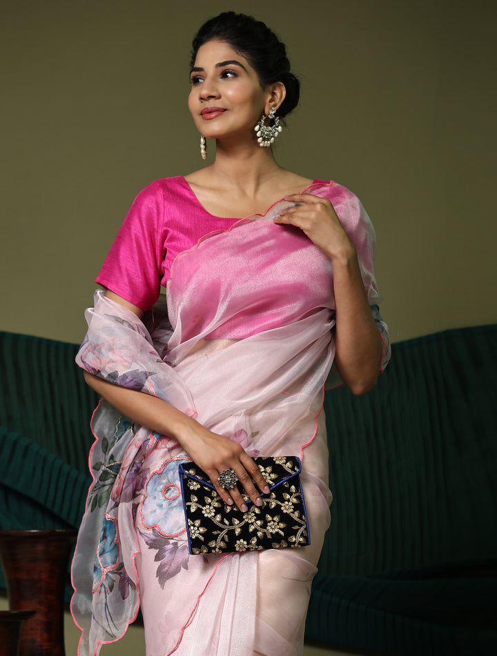 Stunning Pink Organza Saree with Pink Blouse | Perfect for Special Celebrations