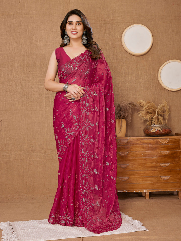 Designer Sequance Embroidered Burberry Saree | Art-Silk Blouse for Weddings