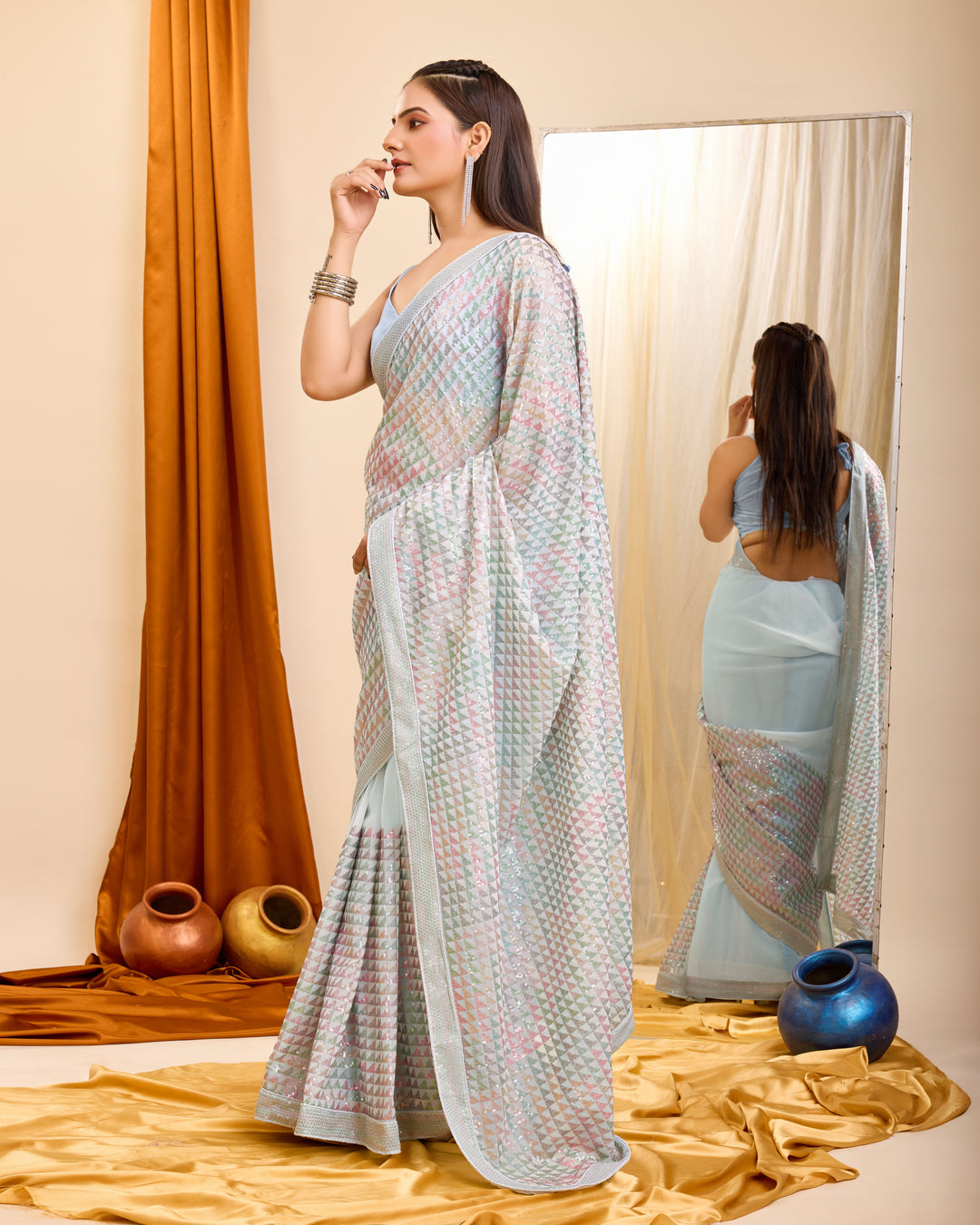 Heavy Embroidered Georgette Saree for Weddings | Elegant Party Attire