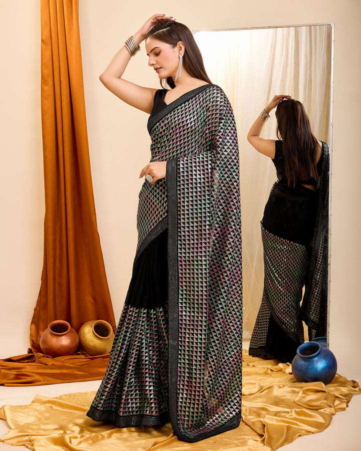 Heavy Embroidered Georgette Saree for Weddings | Elegant Party Attire