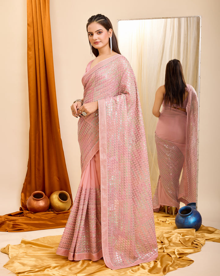 Heavy Embroidered Georgette Saree for Weddings | Elegant Party Attire