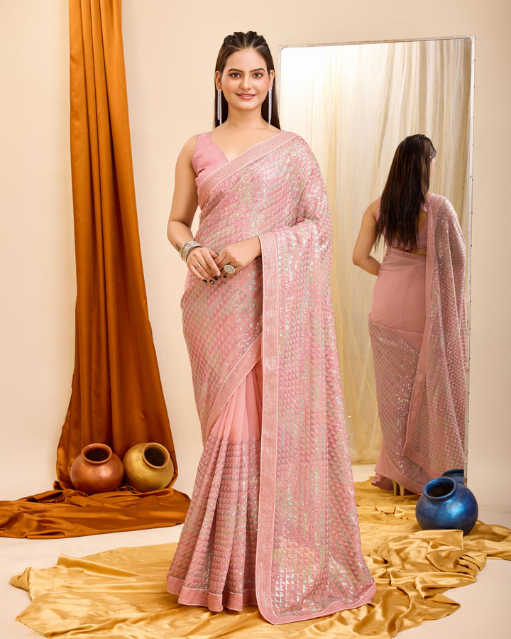 Heavy Embroidered Georgette Saree for Weddings | Elegant Party Attire