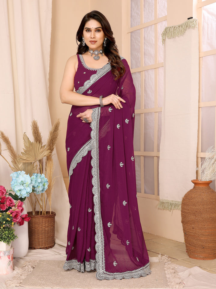 Chiffon Saree with Sequins Embroidery | Elegant Wedding & Party Wear