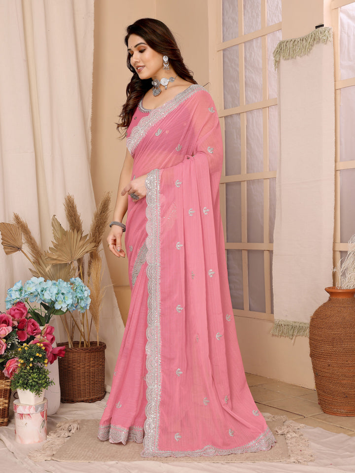 Chiffon Saree with Sequins Embroidery | Elegant Wedding & Party Wear