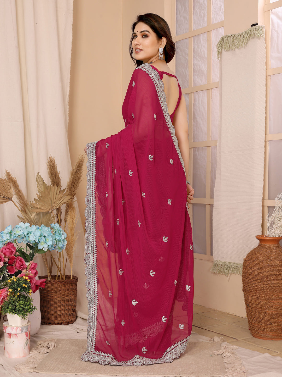 Chiffon Saree with Sequins Embroidery | Elegant Wedding & Party Wear