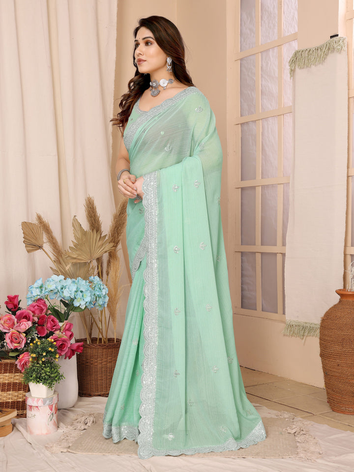 Chiffon Saree with Sequins Embroidery | Elegant Wedding & Party Wear