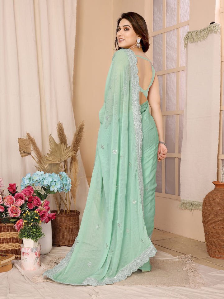 Chiffon Saree with Sequins Embroidery | Elegant Wedding & Party Wear