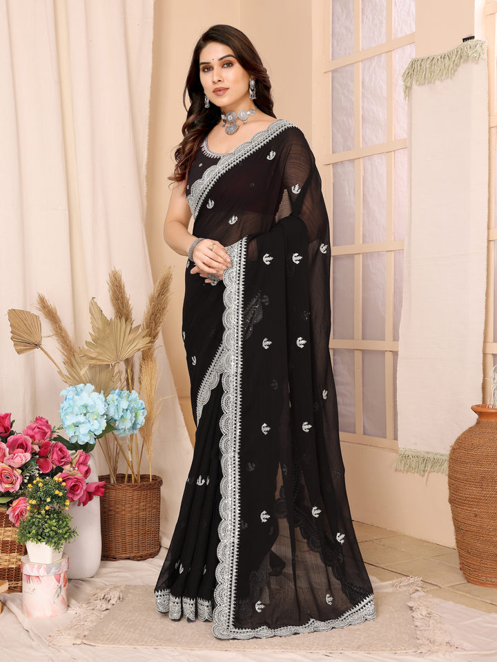 Chiffon Saree with Sequins Embroidery | Elegant Wedding & Party Wear