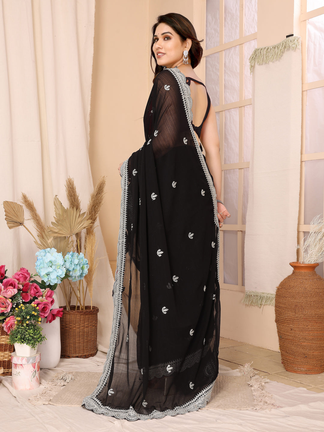 Chiffon Saree with Sequins Embroidery | Elegant Wedding & Party Wear