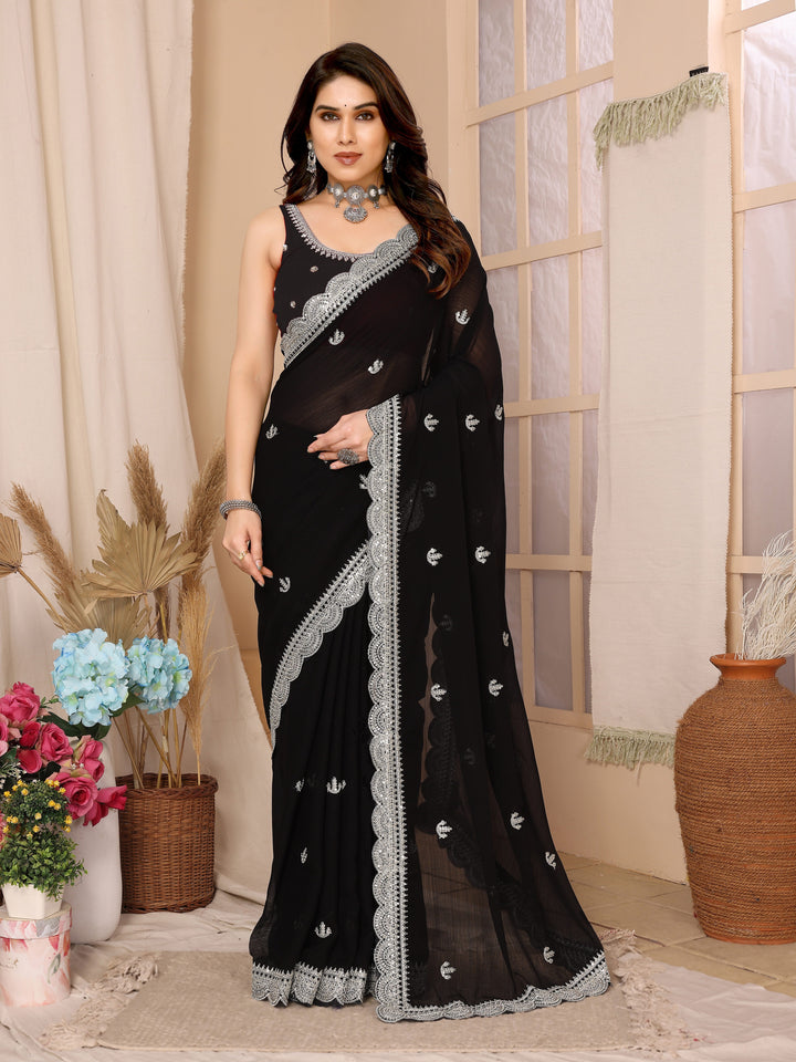 Chiffon Saree with Sequins Embroidery | Elegant Wedding & Party Wear