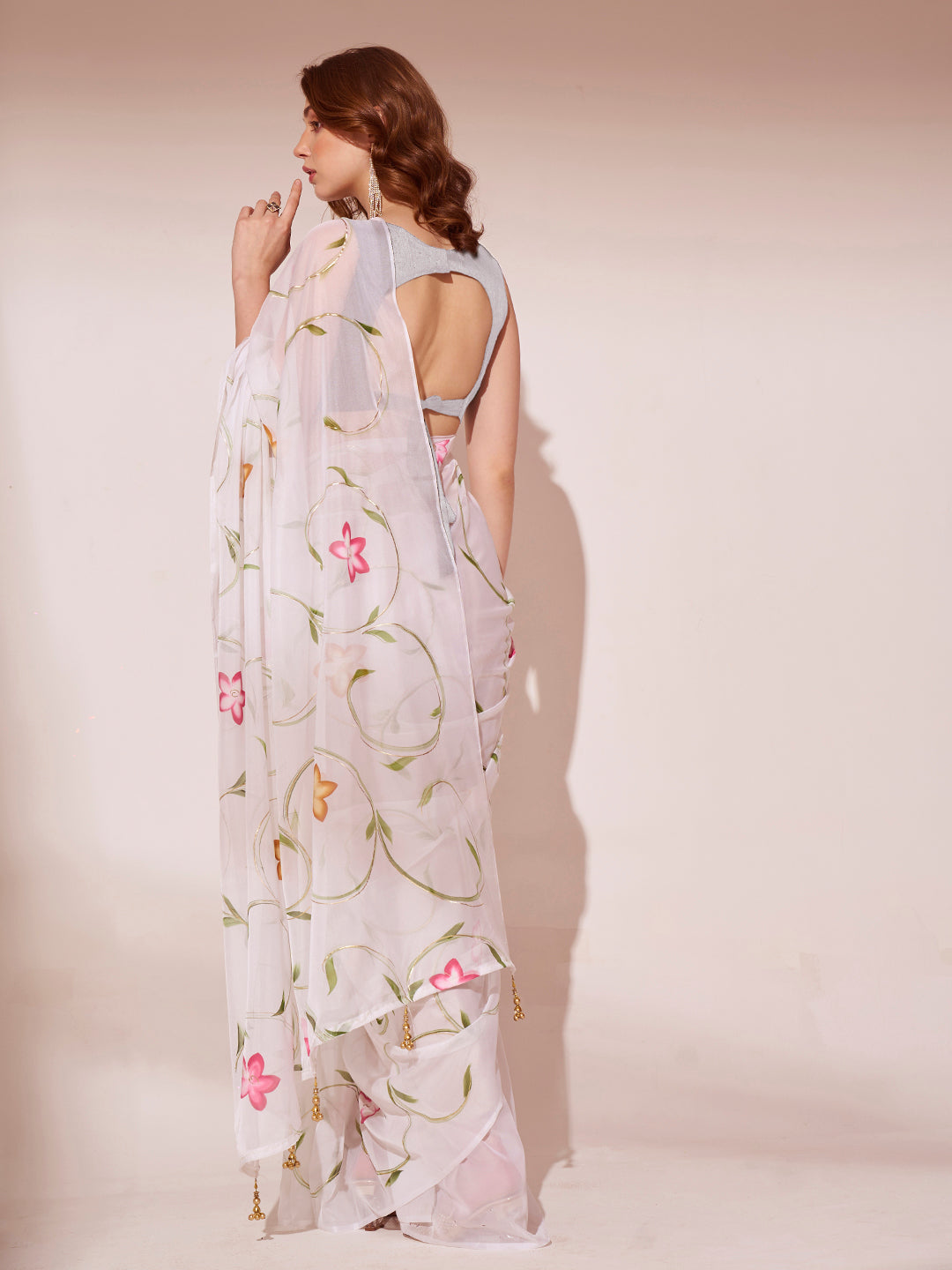 Organza Saree with Brush-Printed Work | Art-Silk Blouse for Weddings