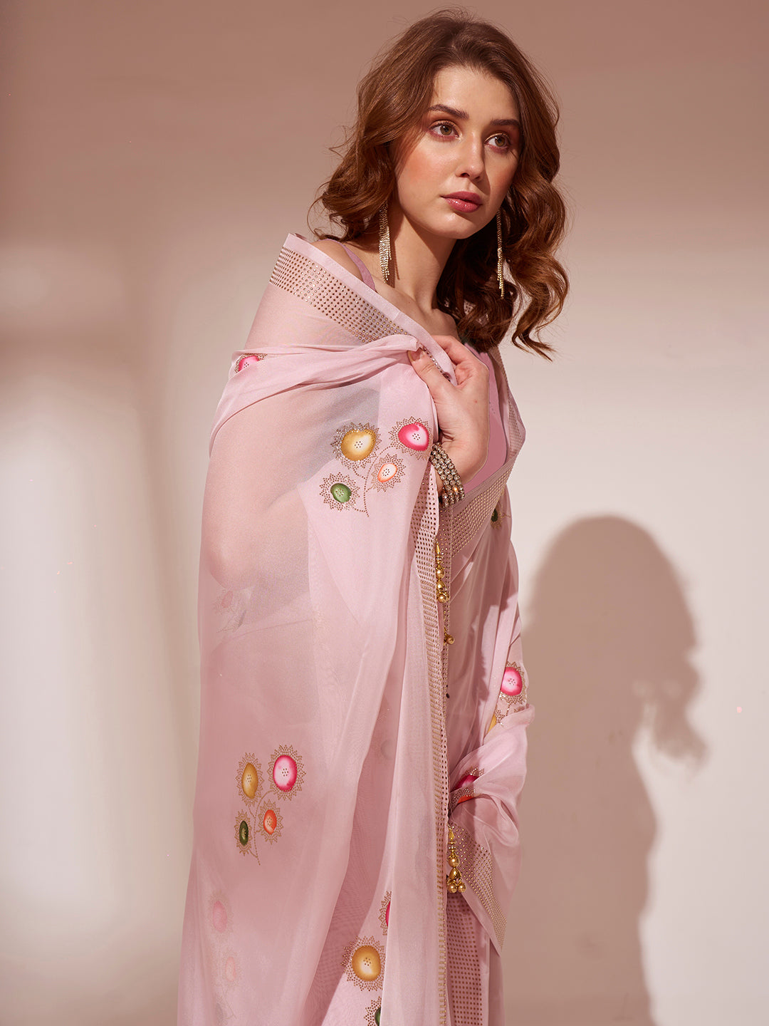 Elegant Brush-Printed Organza Saree | Art-Silk Blouse for Weddings & Festive