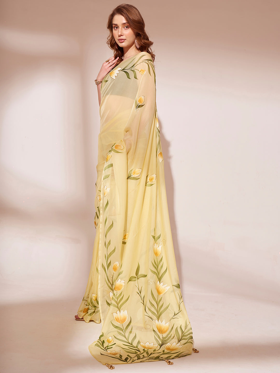 Organza Saree with Brush-Printed Design | Art-Silk Blouse for Weddings & Events