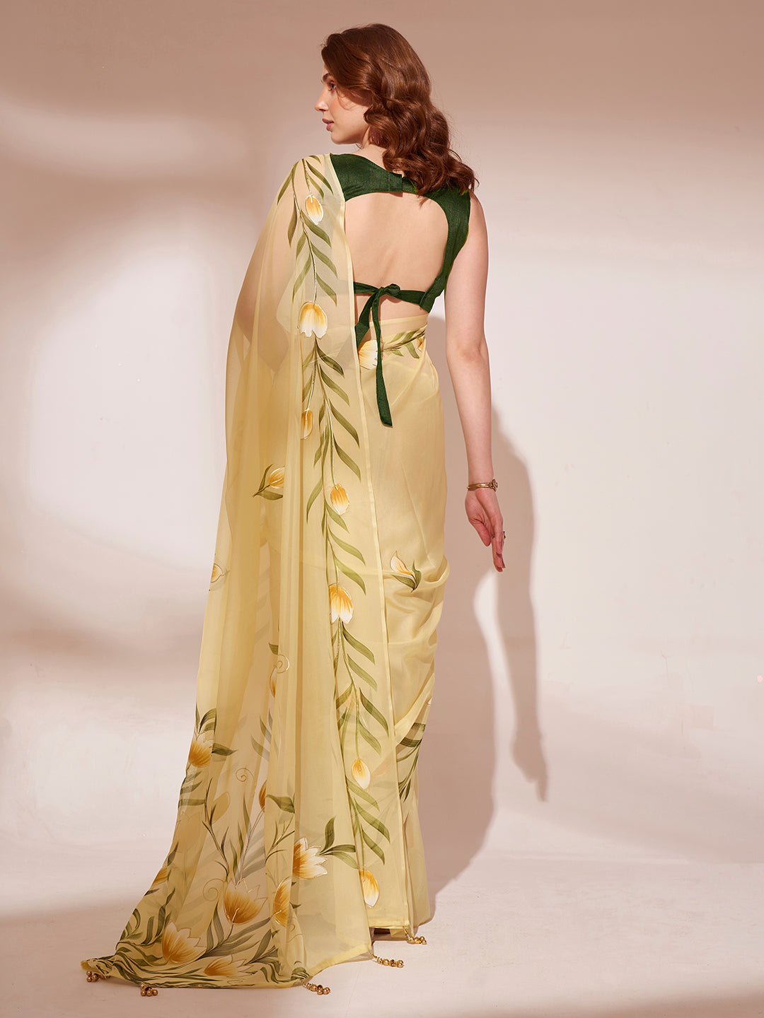 Organza Saree with Brush-Printed Design | Art-Silk Blouse for Weddings & Events