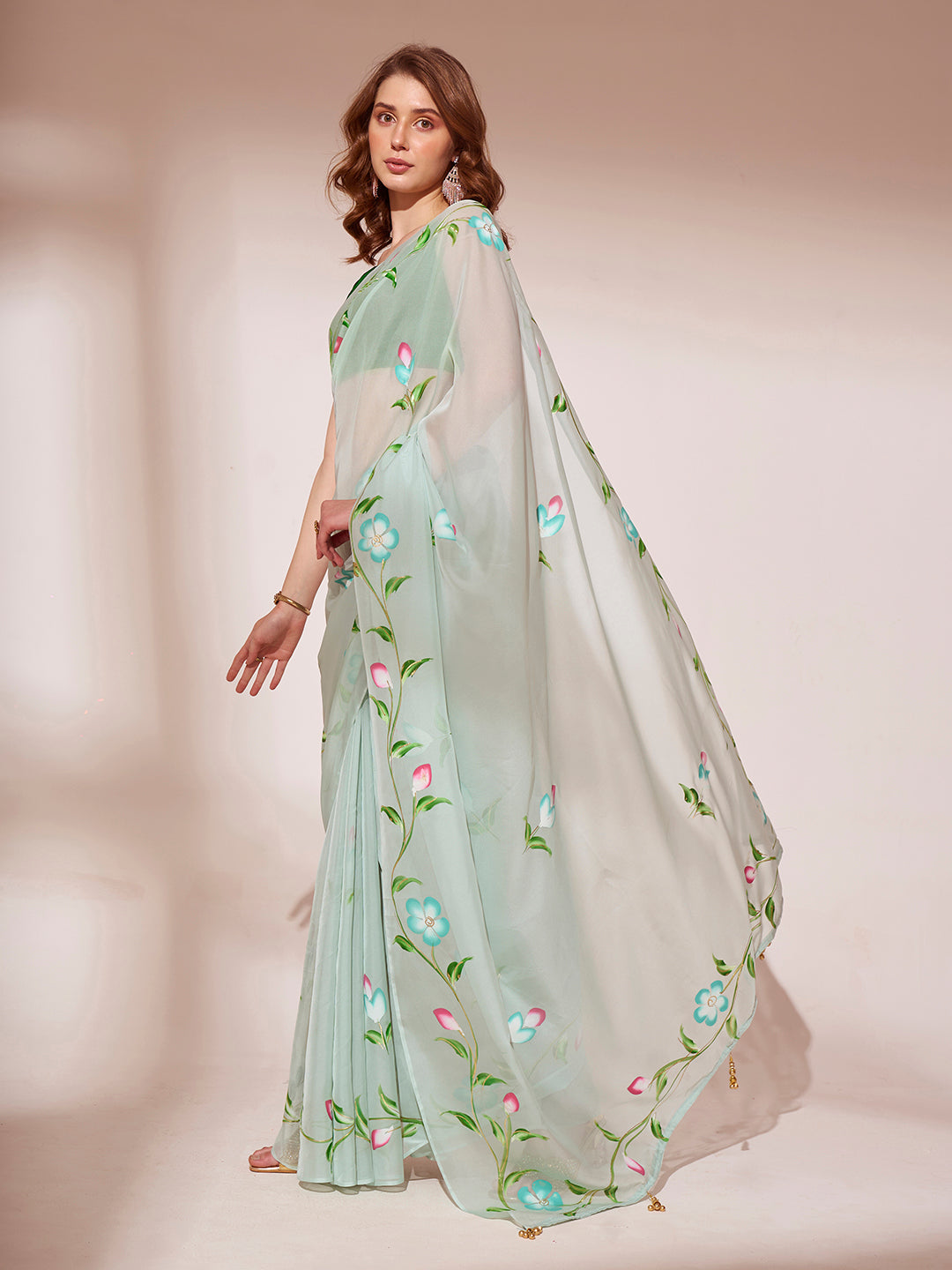 Brush-Printed Organza Saree | Art-Silk Blouse | Wedding & Festive Wear