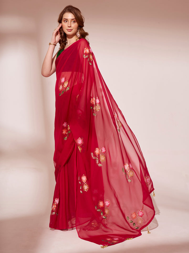 Organza Saree with Art-Silk Blouse | Brush-Printed for Weddings & Special Events