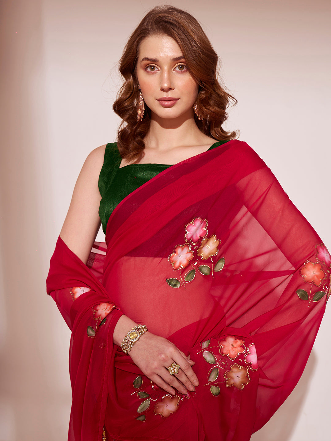 Organza Saree with Art-Silk Blouse | Brush-Printed for Weddings & Special Events