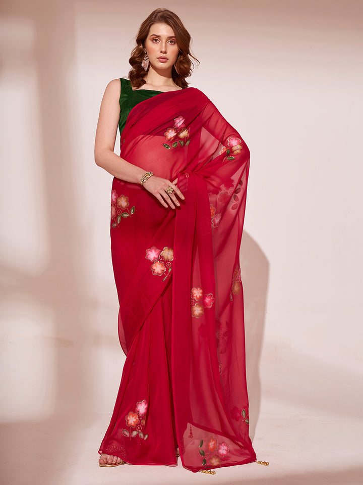 Organza Saree with Art-Silk Blouse | Brush-Printed for Weddings & Special Events