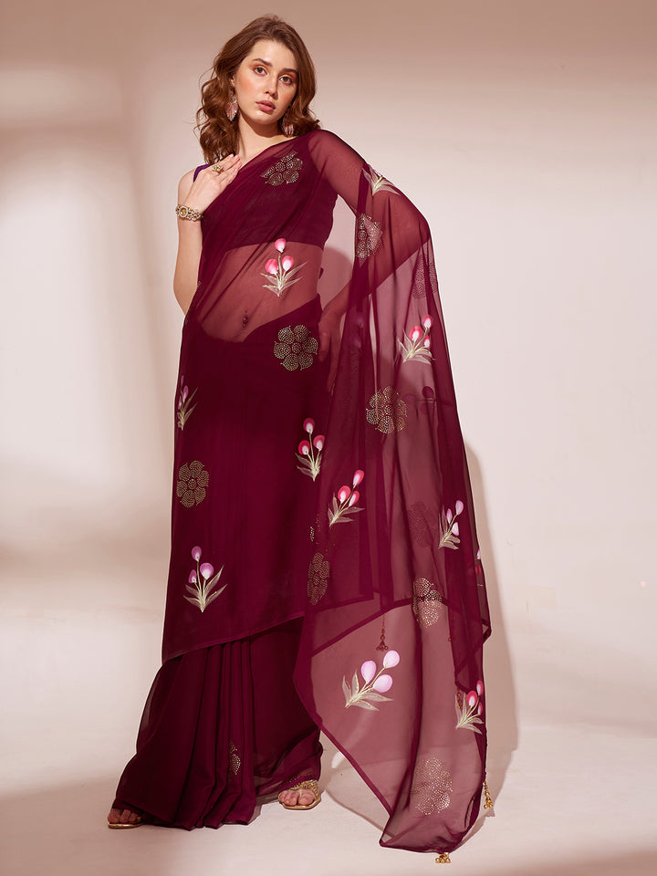 Organza Saree with Art-Silk Blouse | Brush-Printed for Weddings & Festive