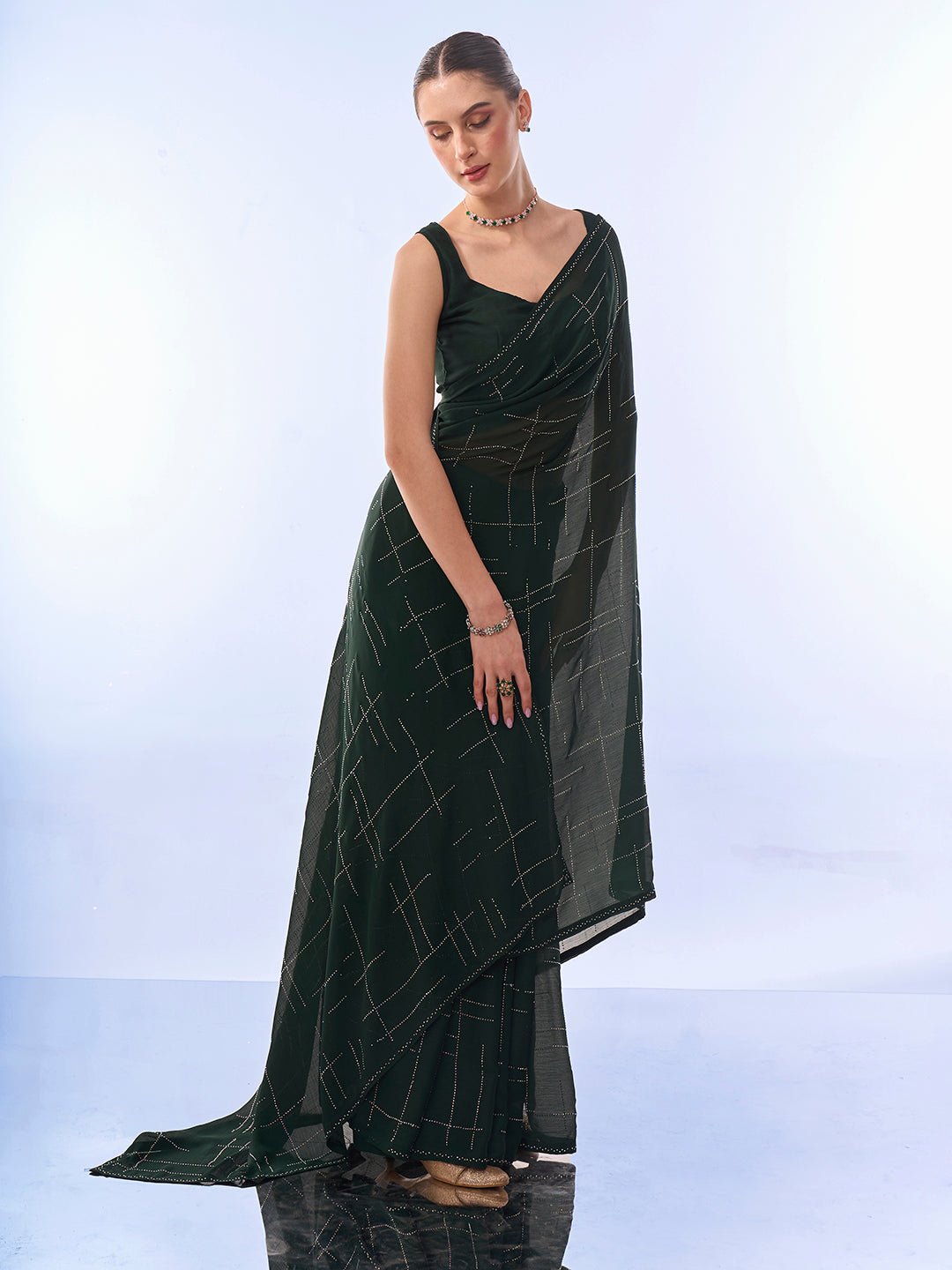 Designer Satin-Chiffon Saree with Swarovski Work | Wedding & Festive Elegance