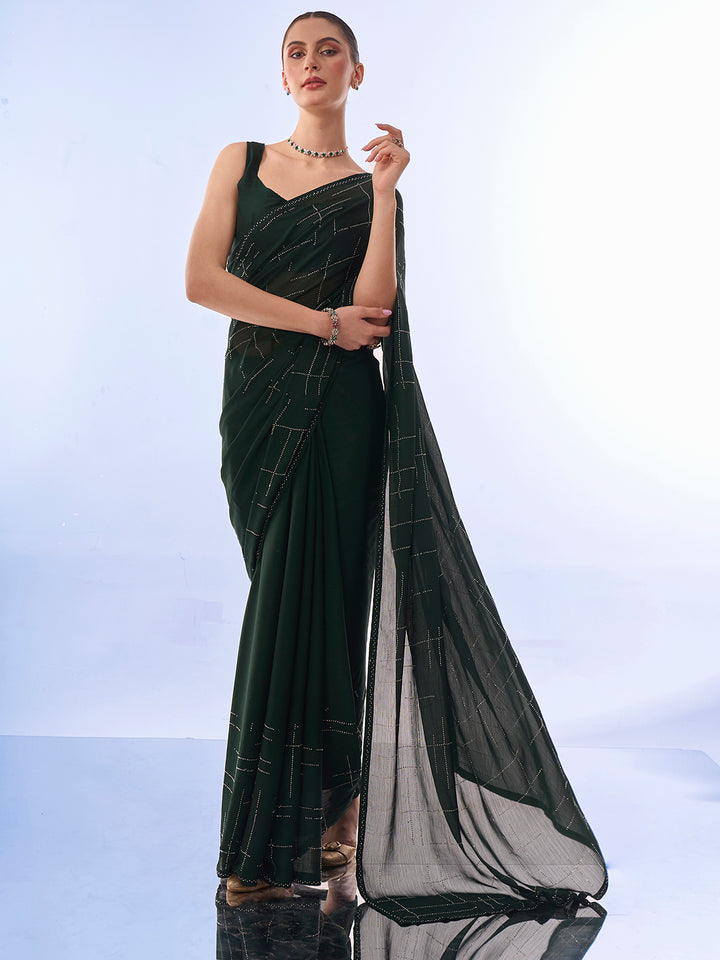 Designer Satin-Chiffon Saree with Swarovski Work | Wedding & Festive Elegance