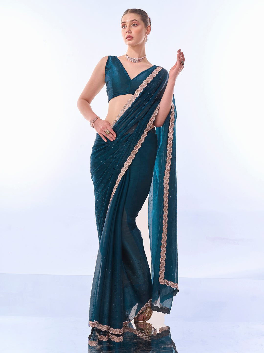 Burburry Saree with Swarovski Designer Work | Art-Silk Blouse for Weddings