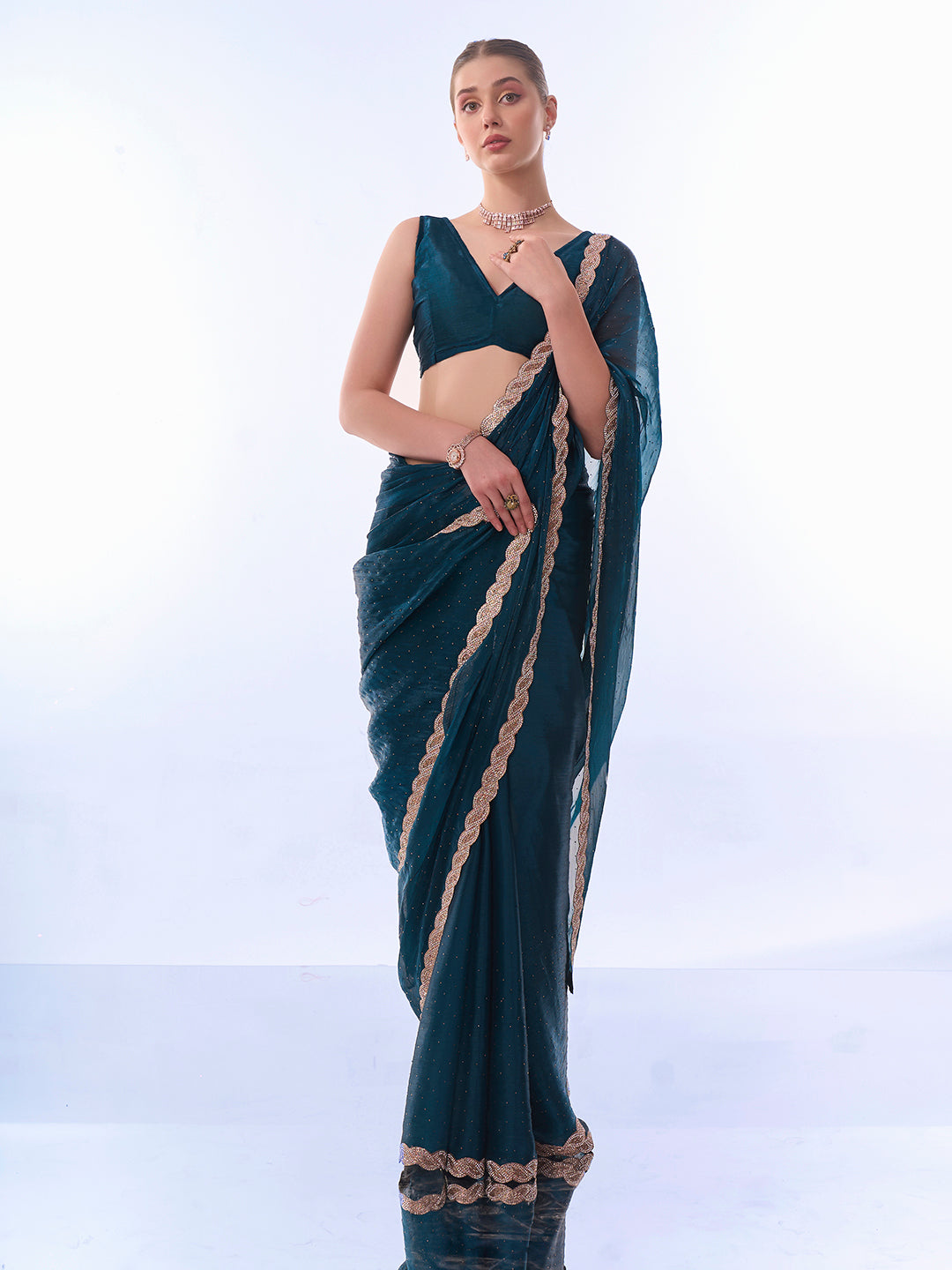 Burburry Saree with Swarovski Designer Work | Art-Silk Blouse for Weddings